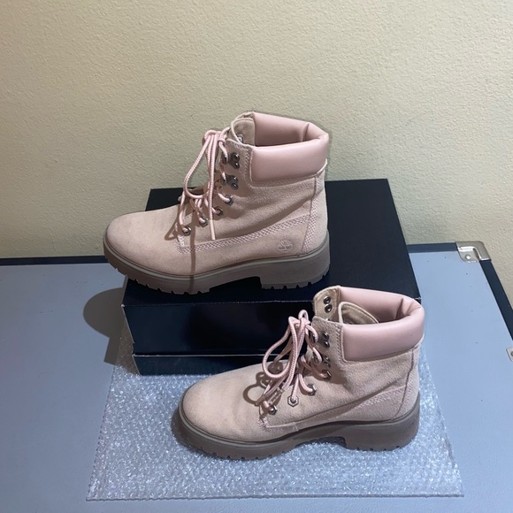 Timberland Pink Lace Up Boots with Suede Finish, Size 6.5 - Picture 3 of 15